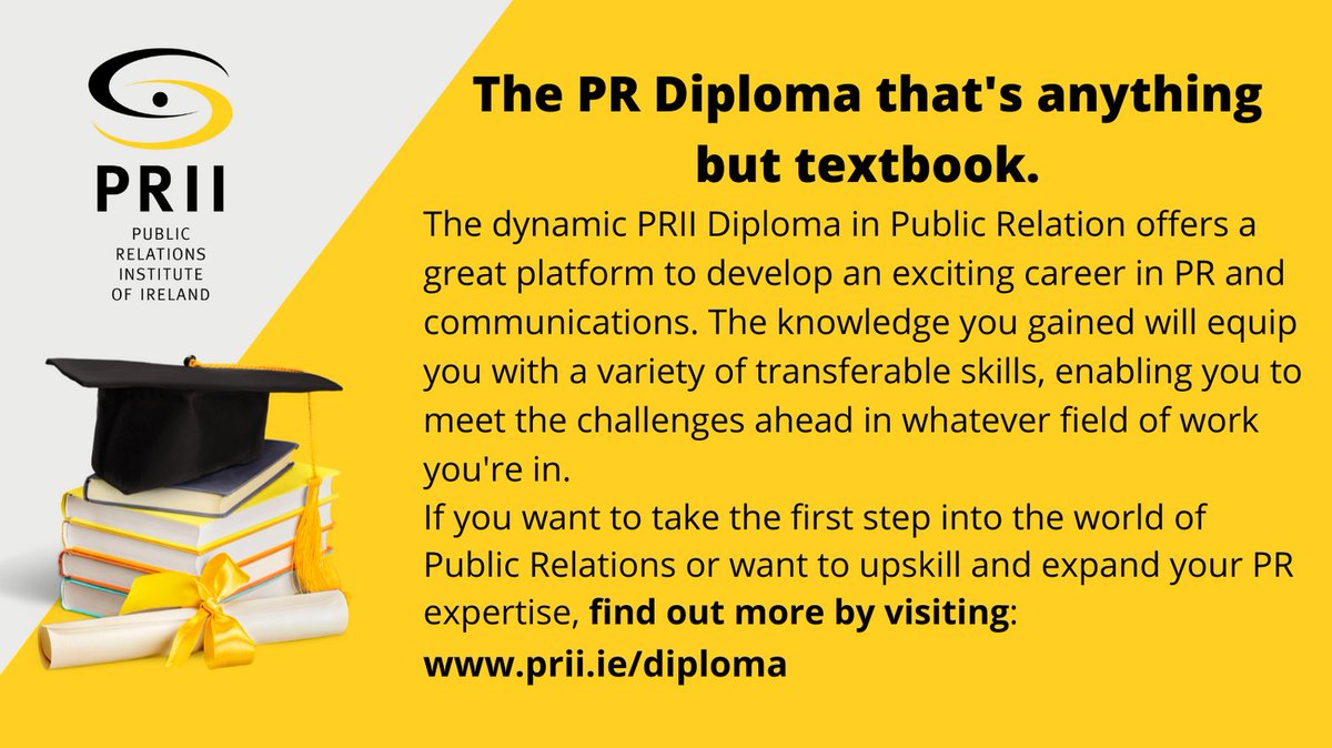 PRII_ie's tweet photo. Looking to upskill yourself for an exciting career in PR and communications? Here is your chance!
PRII Diploma 2022/23 starting from September 19th. Enrol now! https://t.co/j8nLOerhC8