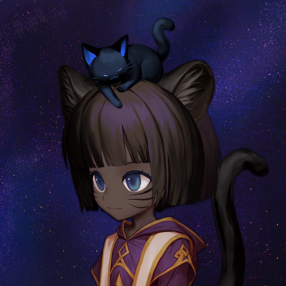 NineChronicles's tweet photo. Happy Black Cat Appreciation Day! We LOVE our little nyangel whose favorite place is on top of our heads! Maybe it's because it's so warm up there? 🥰

#NineChronicles #NFT #NFTcommunity #blackcat https://t.co/ezDKlkXK9x