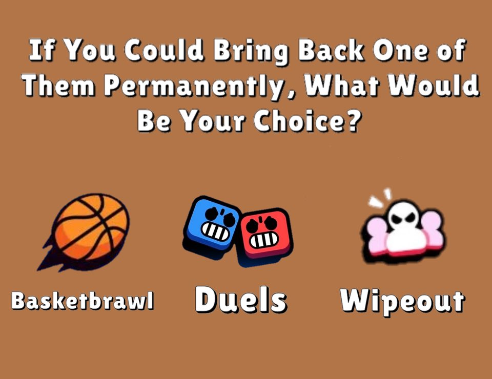 AshClashYT's tweet photo. This is a hard one. Which would you choose? 🤔 

Personally, Wipeout with 8 kills was my favorite. 

Credit: u/indescribtiblememe #BrawlStars https://t.co/0IcdT6w7pU