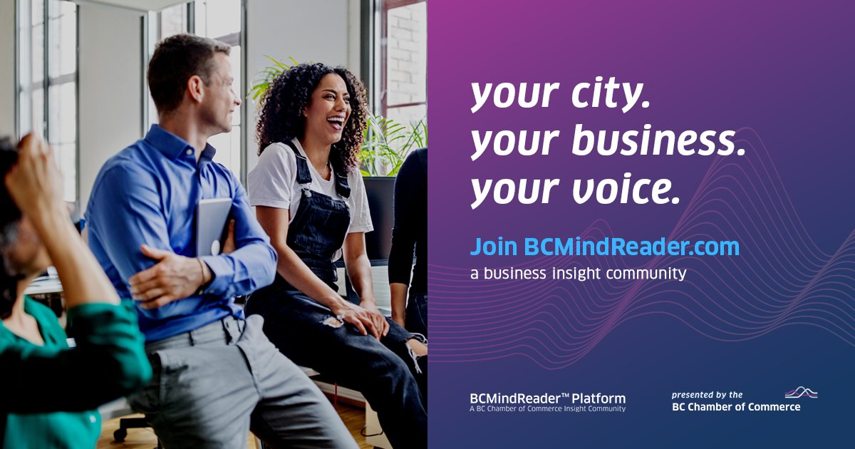 bcchamberofcom's tweet photo. Be the voice of #BCBusiness. Help inform our policy and advocacy work. Have an impact. 

#BCMindReader allows us to consult and gather near real-time intelligence on topics that matter to #BCBiz. Learn more and join today: https://t.co/JNjtX4qOAE

#PplWhoPowerBC https://t.co/lygrtVFvD3