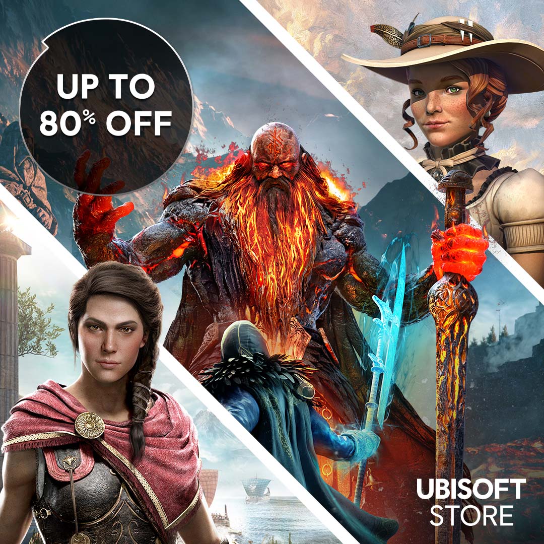 Ubisoft's tweet photo. Expand your gaming experiences with additional content &amp; save up to 80% off DLCs, Season Passes and more!