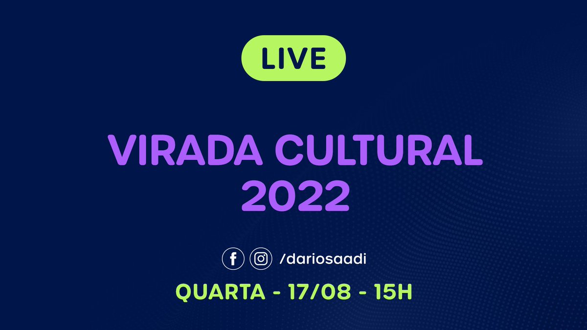 dariosaadi's tweet photo. Convido a todos para participarem da live de hoje, às 15h, nas páginas do Facebook e Instagram. Vamos falar sobre toda a organização e a programação da Virada Cultural 2022 aqui em Campinas. 

#Campinas #Cultura #ViradaCultural #Musica #Arte #TrabalhoEPresenca https://t.co/jIQ8Z2AO0b