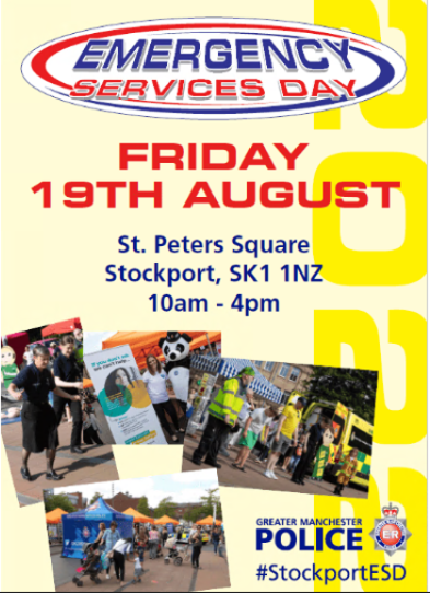 Friday 19th August @ St. Peter’s Church, Stockport, SK1 1NZ Come and celebrate this year’s Emergency Service event! We will be there alongside other local charitable organisations in Stockport from 10am-4pm, with some fantastic activities planned.