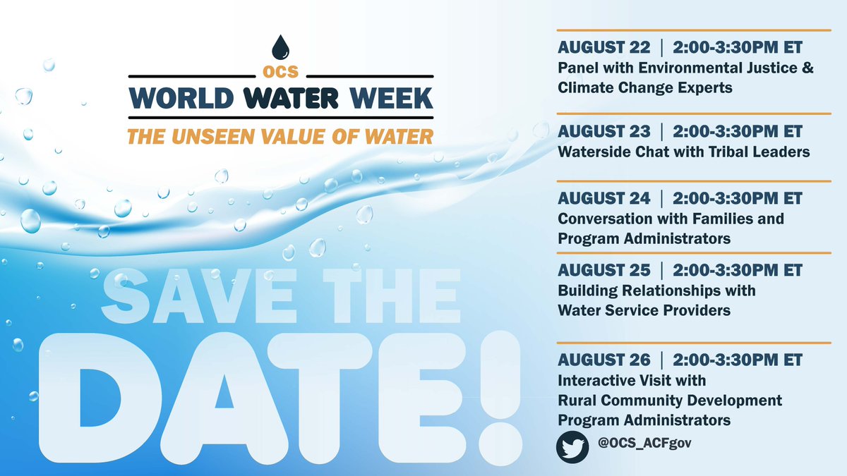 Can you believe #WorldWaterWeek is right around the corner? Secure your spot at these five exciting events by using the link below! 🌊💧

acf.hhs.gov/ocs/world-wate…