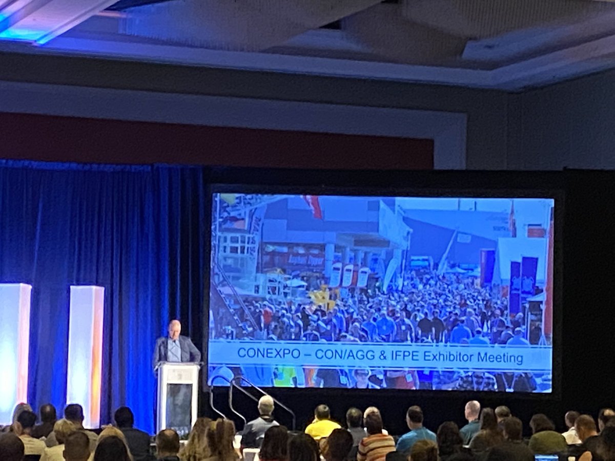 paul_flemming's tweet photo. As we kick things off, our @conexpoconagg Chair Phil Kelliher from @CaterpillarInc introduces our keynote speaker @RyanEstis. @aemadvisor @IFPEShow #Construction https://t.co/Uxd2OTOx9n