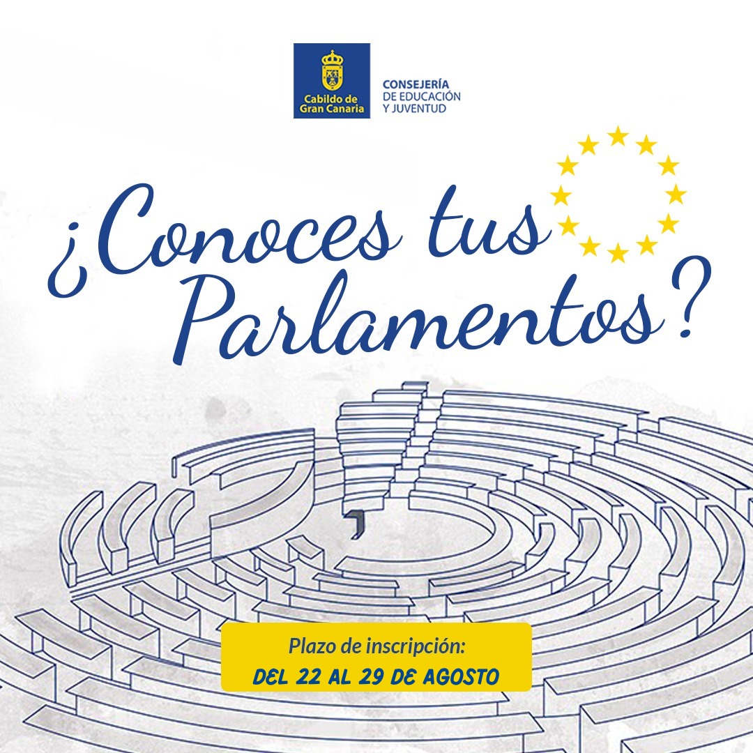 GranCanariaJven's tweet photo. 🤩CONOCE TUS PARLAMENTOS

📆Este lunes 22 de agosto se abre la convocatoria a participar en este programa que busca acercar a l@s jóvenes (de 18 a 30 años) a conocer nuestras instituciones, mediante tres viajes a TENERIFE, MADRID y BRUSELAS.

📲Más info: https://t.co/wMERoV6PgG https://t.co/HRS3kKqluZ
