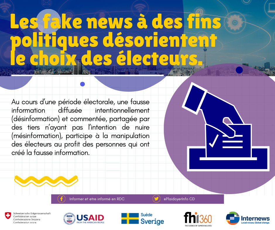EmmanuelBotuli's tweet photo. Quel genre de fack news avons nous observé pendant le campagne ? quel impact ont-t-elles eu sur l'intentions de vote?
répondez en commentaire 👇.
@actualitecd.cd, @Zoomeco, @7sur7_cd, @CongoCheck, @MilRDC. #EnsembleContreLesFakenews #OuiAuFactchecking #YALIChecks https://t.co/NMTmlj77nZ
