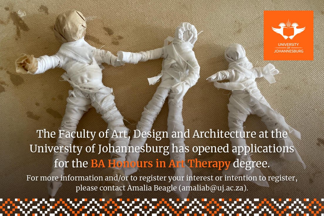 Launched in 2020, the Bachelor of Arts Honours Art Therapy  qualification is available at the University of Johannesburg’s Faculty of Art Design and Architecture (FADA). As of 2022, the MA Art Therapy programme is being offered. 
#arttherapy #artgivespower #ArtTherapyRSA
