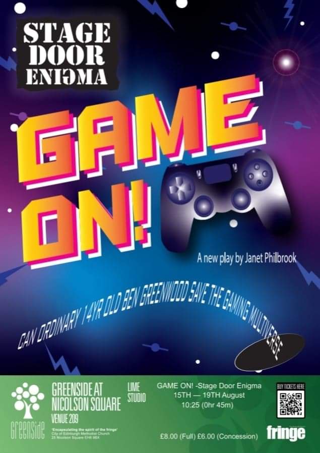 SD_Enigma's tweet photo. Two days left of GAME ON! Still haven't seen the show? You can see the show Thursday or Friday for half price using the code GAMEON22 at any @GreensideVenue  Boxoffice!!  
.
.
@edfringe #edfringe22 #GameOn #edinburgh #edinburghfringe https://t.co/YQYTZvhBim