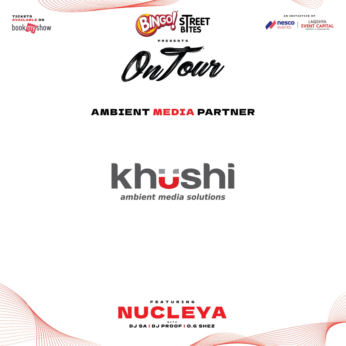 OnTourOfficial1's tweet photo. Proud to be associated with one of the leading media agencies in India - our Ambient Media Partner @khushiambientmedia!
#OnTour #LaqshyaEventCapital #NescoEvents #Nucleya #NucleyaLive #Mumbai #DJSa #DJProof #OGShez #BingoStreetBites #Bingo #Pespi #PepsiBlack #khushiambientmedia https://t.co/pRpuqhUqIO