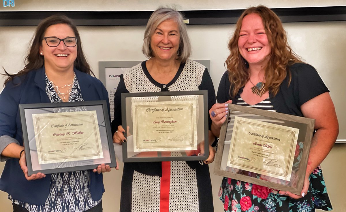 DisIdaho's tweet photo. 2 -25, 10, and 5 years of service to the P&amp;A system!  Amy has just completed her first year as our Executive Director and has started to shape our future, and with Courtney and Laura committed, our future looks strong.
#Disability #disabilityrights #boise #idaho #idahohome https://t.co/qchQOWKuKL