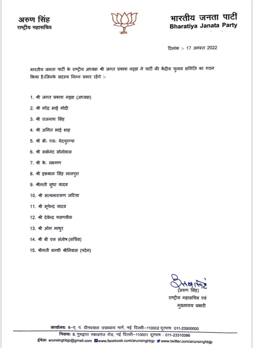 Upendragautamb3's tweet photo. @BJP4India के राष्ट्रीय अध्यक्ष श्री @JPNadda जी द्वारा गठित पार्टी के केंद्रीय संसदीय बोर्ड एवं केंद्रीय चुनाव समिति में सभी नवनियुक्त माननीय सदस्यों को हार्दिक बधाई एवं शुभकामनाएं। https://t.co/Yz4tyDsBJg https://t.co/OfMafMyEHf