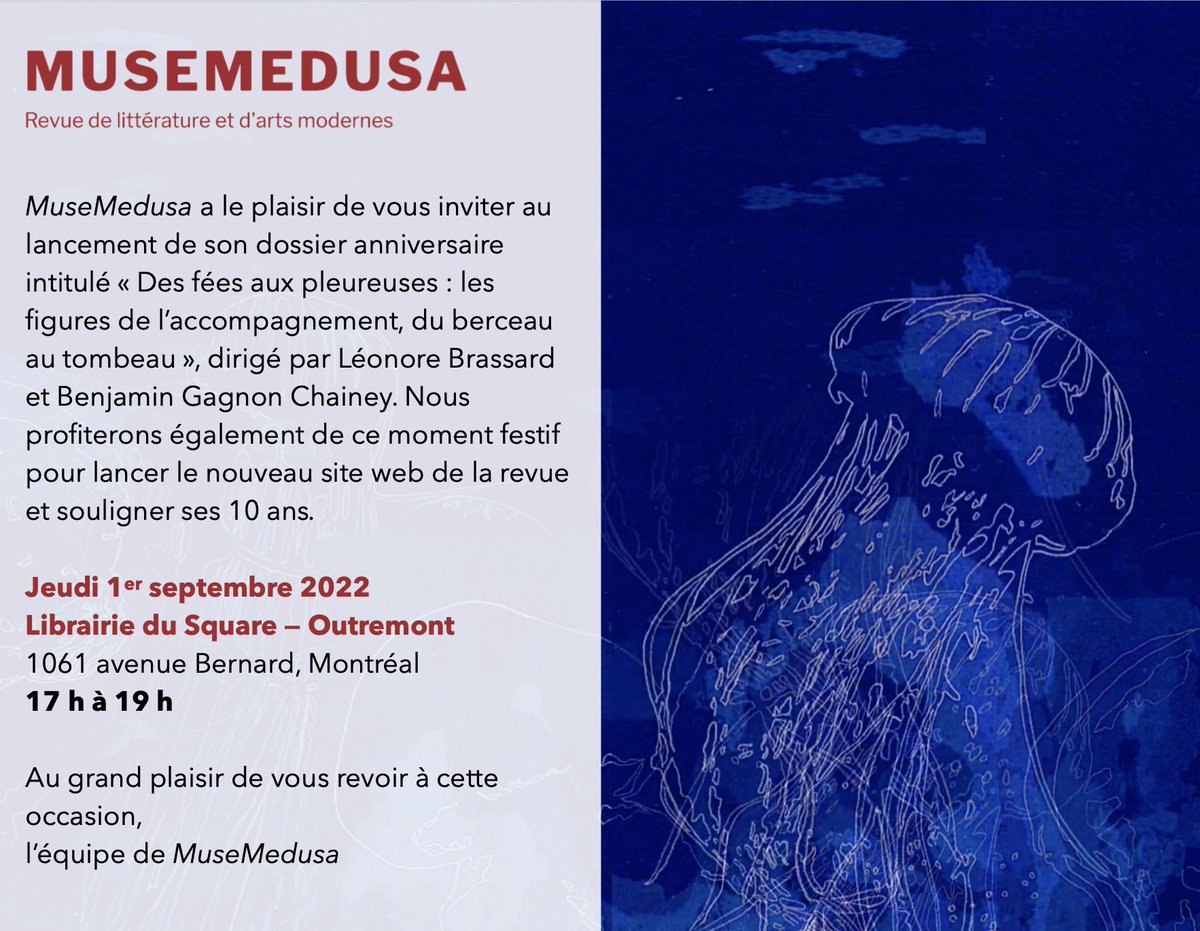 MuseMedusa's tweet photo. 🗓 MuseMedusa vous invite à la soirée de lancement de son dixième dossier, « Des fées aux pleureuses : les figures de l'accompagnement, du berceau au tombeau » le 1er septembre prochain. https://t.co/SPrDSP3K3F