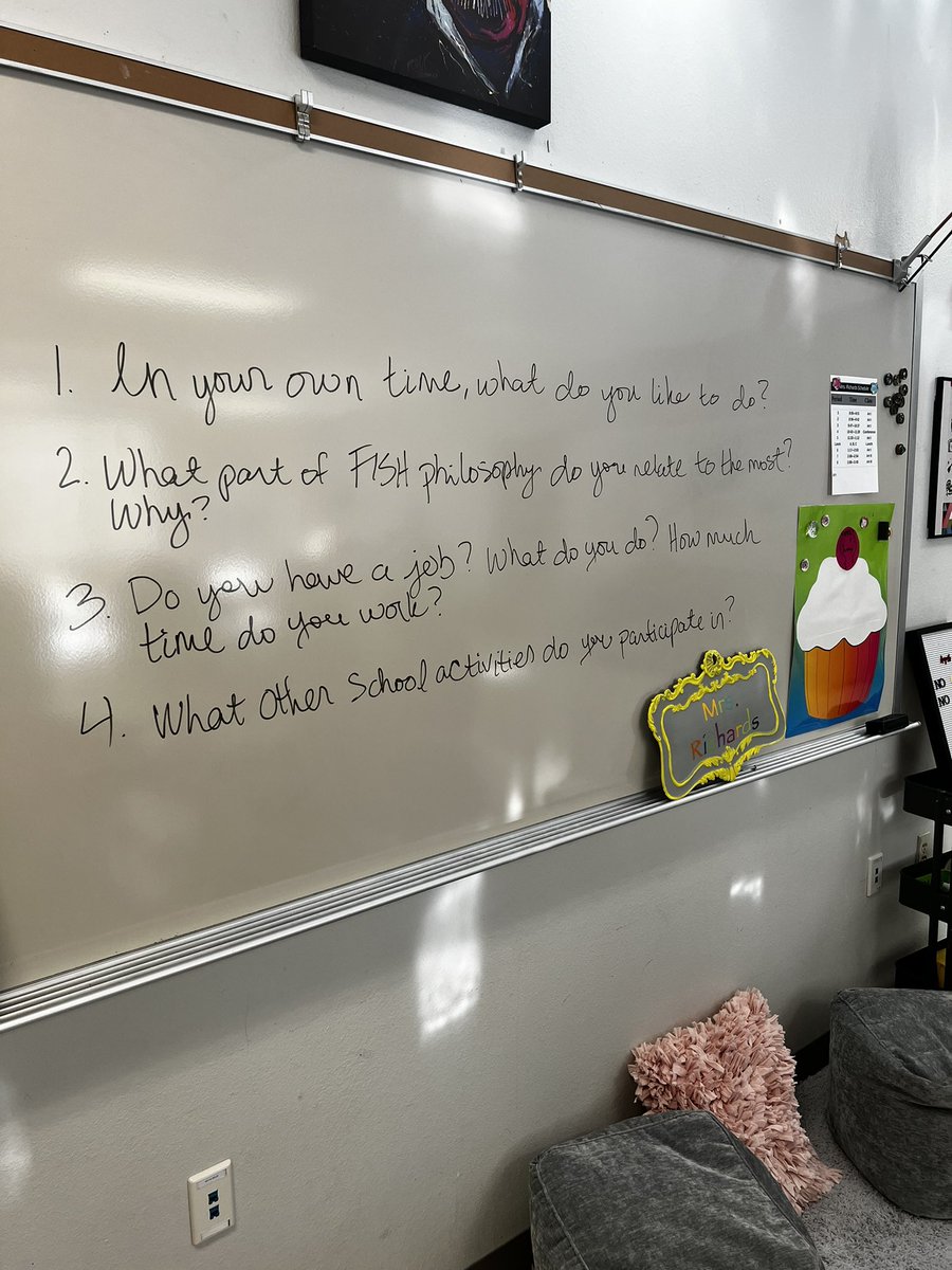 RichardsArtRoom's tweet photo. #RelationshipsFirst
Not the best pic but I think these are valuable questions for our high schoolers this year. @fishphilosophy I’ve brought you to a new classroom and now realize I wouldn’t want to teach without it. @SpringtownISD #springtownART #ArtSmart https://t.co/MVrh6cRSuc