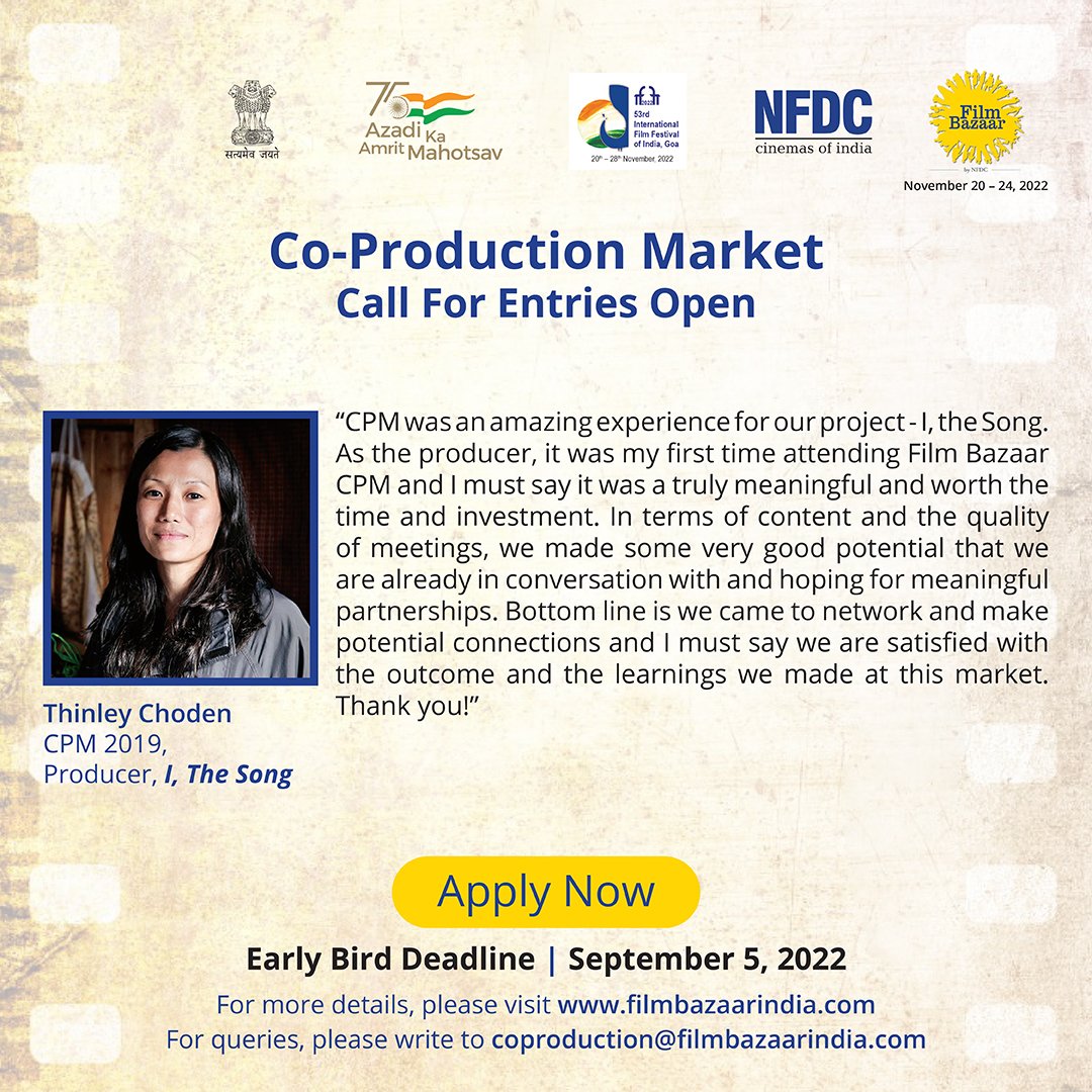 filmbazaarindia's tweet photo. Thinley Choden shares her first time experience at Film Bazaar.
Her project "I The Song" was part of Co-Production Market #CPM2019 and the project is currently in pre-production.
#CPM2022 entries are now open.
Apply now on https://t.co/67ZPNc9le5 https://t.co/o4JtqSEQ5C