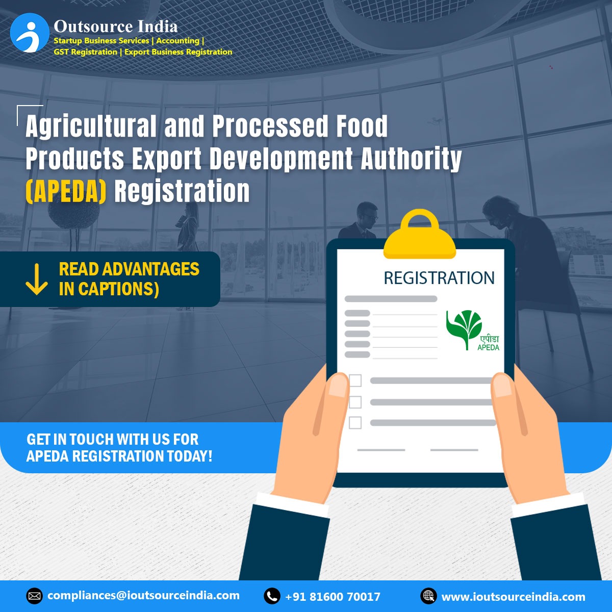 IOutSourceIndia's tweet photo. - Mandatory For All Exports Of Scheduled Products
- Attend Training Sessions Conducted By APEDA
- Get Enlisted Under The Exporters Directory Available On The APEDA Website
- Get Brand Publicity By Promoting The Products With The APEDA Registration

#agriculture #IOutSourceIndia https://t.co/twUBETHbkP