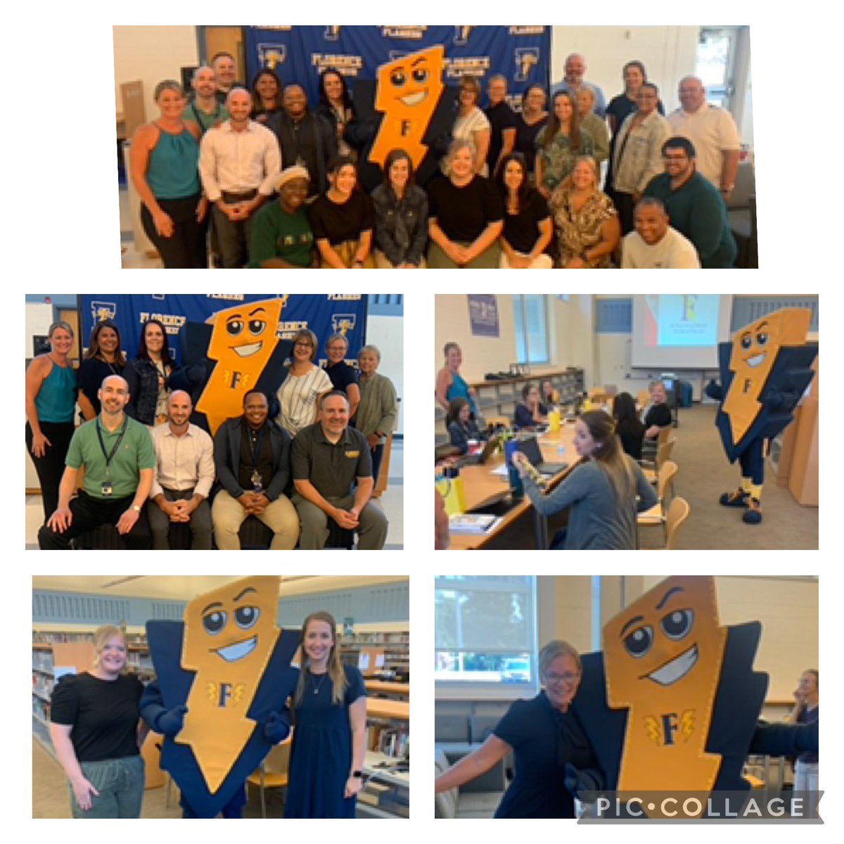 FTSD_'s tweet photo. @FTSD_  happily welcomed new staff to our Flashes family as they get acclimated to our buildings, town, district! A special welcome back to Erika &amp; Diana who are proud FTSD grads &amp; have returned to teach in district. Gearing up for a great new school year!💙💛⚡️ https://t.co/3Iake20KRY