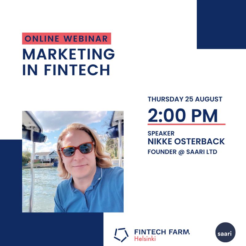 Boost Your Marketing &amp; Digital Sales Skills in Fintech! 

Join us on the 25 August as Saari Founder &amp; CEO explores creative MarCom &amp; Digital Sales in Fintech &amp; Financial Services, in partnership with <a href="/HelsinkiFintech/">HelsinkiFintechFarm</a>.

Sign up to the webinar here: tinyurl.com/bdd3u27k

#MarCom