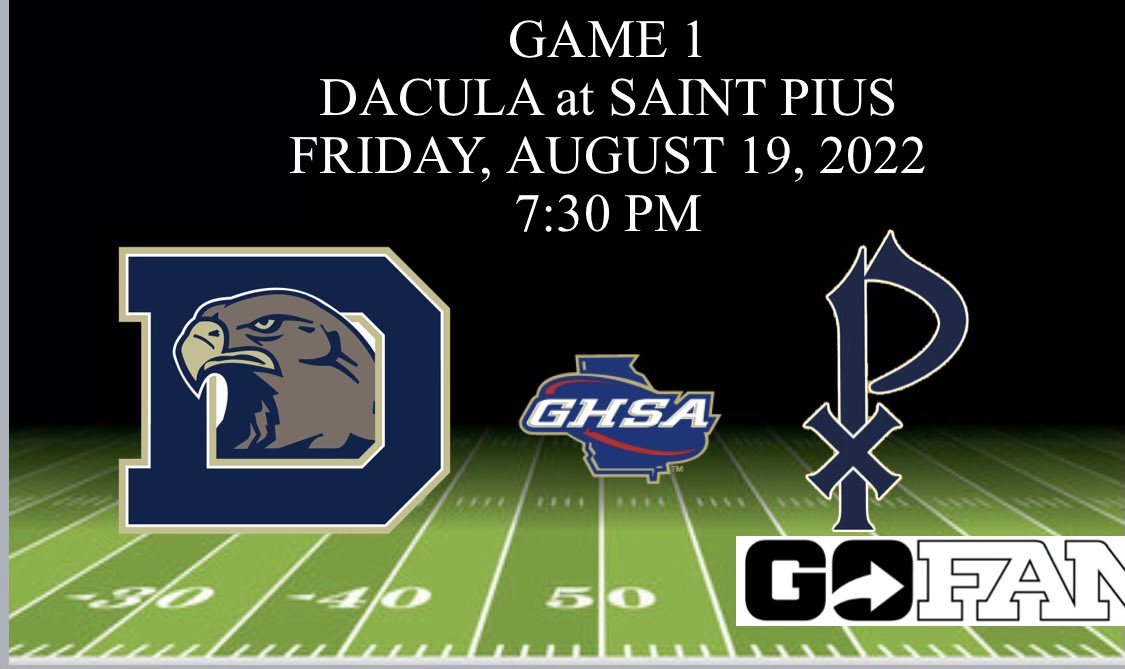 Dacula Football (@daculafb) on Twitter photo Are you ready for some football? We kick off our season Friday <a href="/StPiusXFootball/">SPXFootball</a> Make the short trip and come support your Falcons! <a href="/DaculaAthletics/">Dacula HS Athletics</a> <a href="/DaculaRecruits/">Dacula Recruits</a> <a href="/CoachCaseyVogt/">Casey Vogt</a> <a href="/GDPsports/">Gwinnett Daily Post</a> <a href="/GAHSFBScoreShow/">GA HSFB Scoreboard Show</a> <a href="/scoreatlanta/">SCORE Atlanta</a> Are you ready for some football? We kick off our season Friday <a href="/StPiusXFootball/">SPXFootball</a> Make the short trip and come support your Falcons! <a href="/DaculaAthletics/">Dacula HS Athletics</a> <a href="/DaculaRecruits/">Dacula Recruits</a> <a href="/CoachCaseyVogt/">Casey Vogt</a> <a href="/GDPsports/">Gwinnett Daily Post</a> <a href="/GAHSFBScoreShow/">GA HSFB Scoreboard Show</a> <a href="/scoreatlanta/">SCORE Atlanta</a>