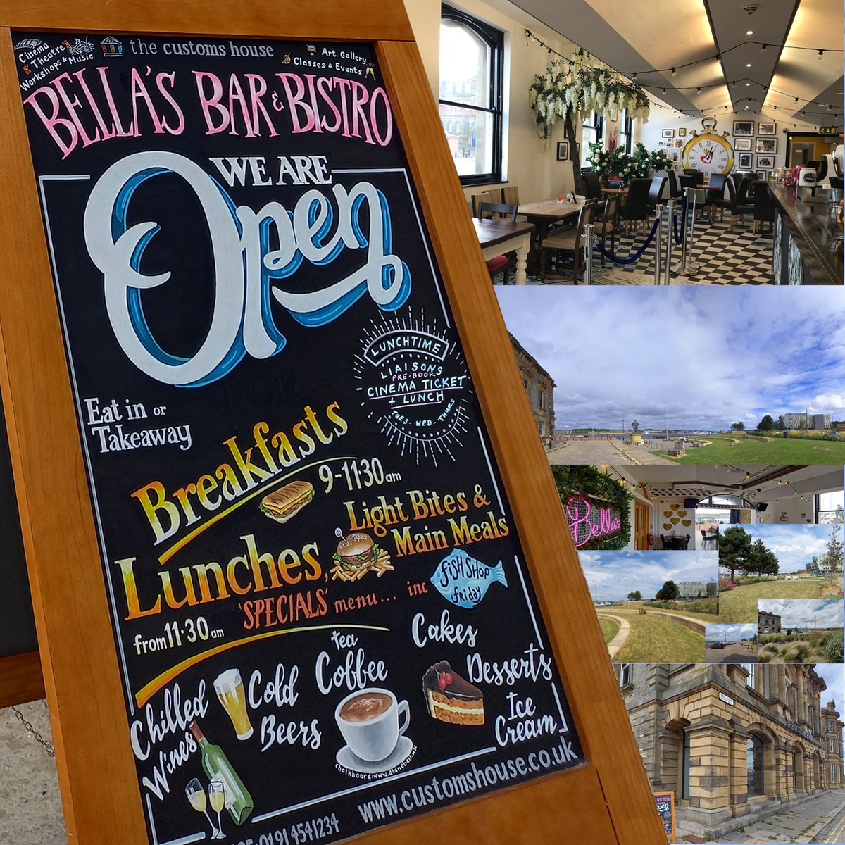 👋👋Come on down to Bella's Bar & Bistro at The Customs House in Shields!!  Fab food - Eat in or out - Cinema, Theatre and Art Gallery as well! Lovely grounds and views, dog walkers and furry friends welcome too! Free parking #LoveSouthTyneside @thecustomshouse @STyne_Council