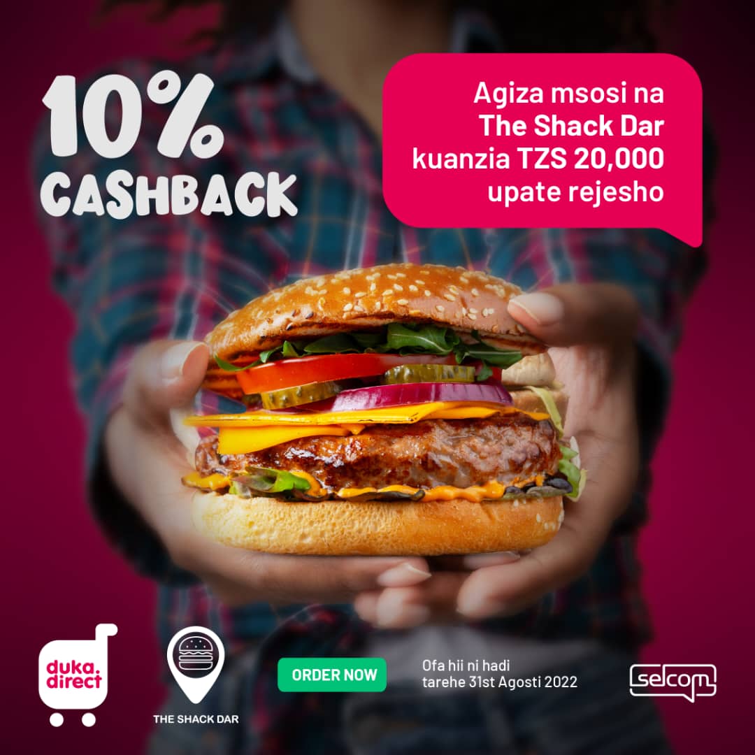 dukadirect's tweet photo. Have you heard about our awesome CASHBACKS? 🤑🤑
Earn as you spend! Get 10% CASH BACK when you order a meal from THE SHACK DAR on https://t.co/t3ULeCiucF worth TZS 20,000 or more! 

Download https://t.co/t3ULeCiucF today!

#kilakitukipo #dukadirect #fooddelivery #fooddeliveryapp https://t.co/oj6ZtlrhSS