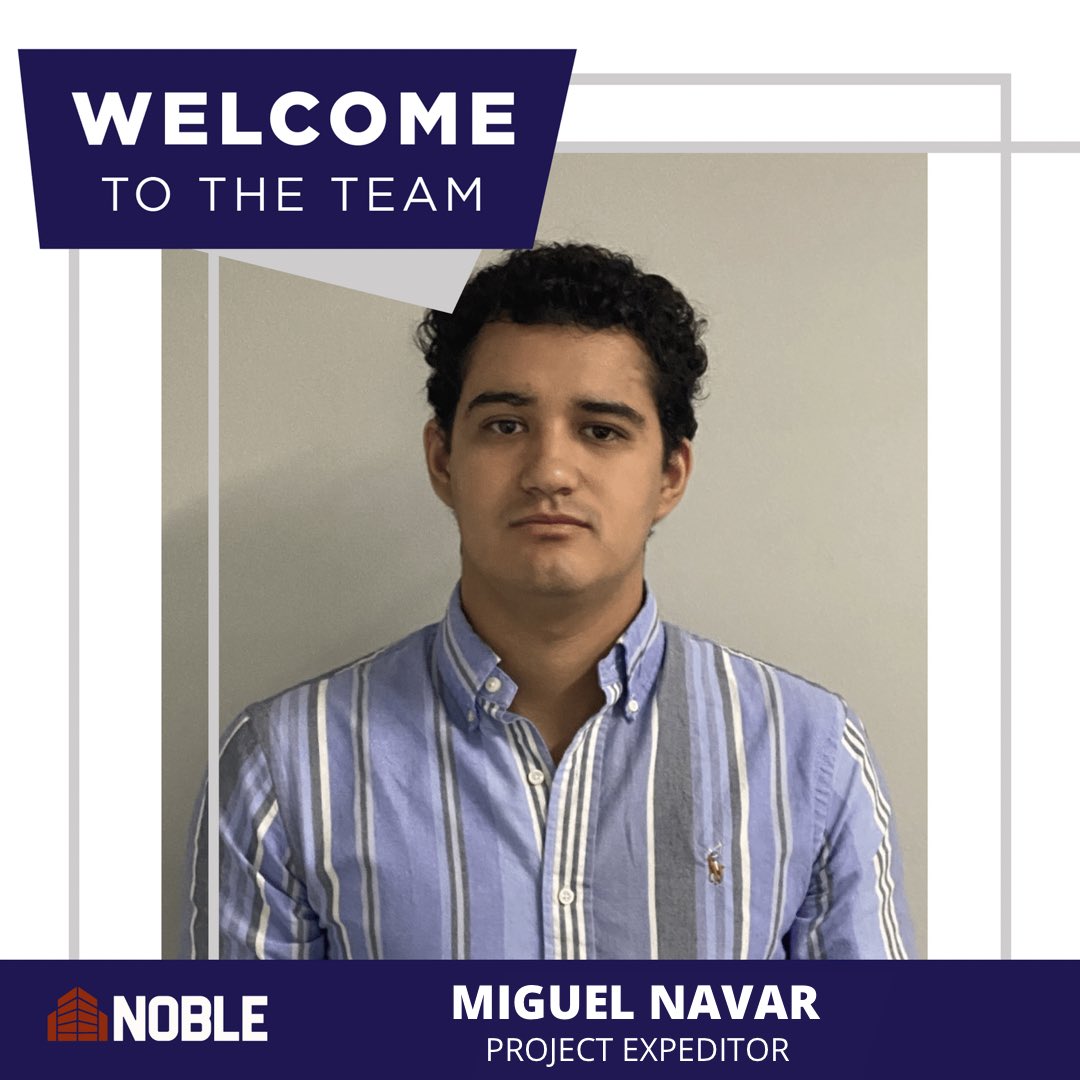 Welcome to the Noble Team! 

We are thrilled to welcome Miguel Navar aboard our growing team! Miguel joins us as a Project Expeditor and is another great addition to our La Feria office. 

We hope that your new journey with us will be exciting &amp; successful! 

#Noble #TeamNoble
