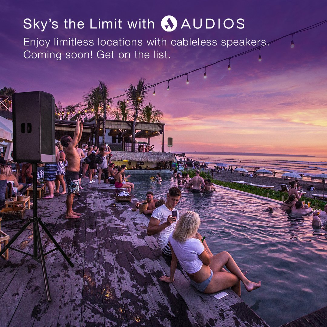 Power the party with Audios!
No power, no problem with the 1st 100% cableless DJ speakers. 
Put the speakers where you want them &amp; hit the power button. No more restrictions. 
Free yourself with #Audios. Get on the list.
hubs.la/Q01jWMQP0
#wireless #TheFutureOfSound #DJGear
