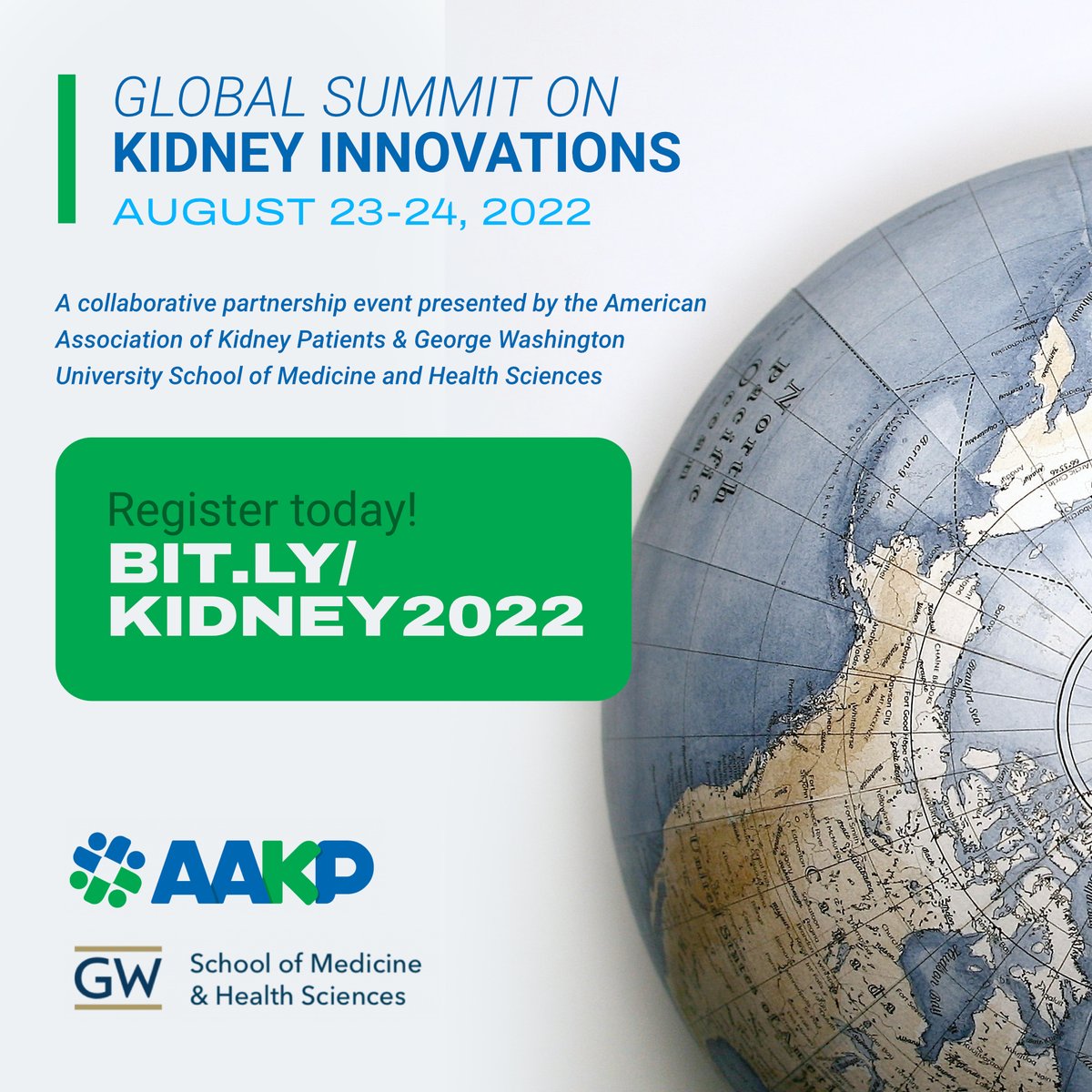 KidneyPatients's tweet photo. FREE event alert! Attend the Global Summit, the world's largest patient-led conference on kidney innovations hosted by AAKP and @GWSMHS. #GlobalKidney2022

Register: https://t.co/Oj6JbYzmsl
Learn more: https://t.co/leLpbRB1tp https://t.co/loP4vkR76p