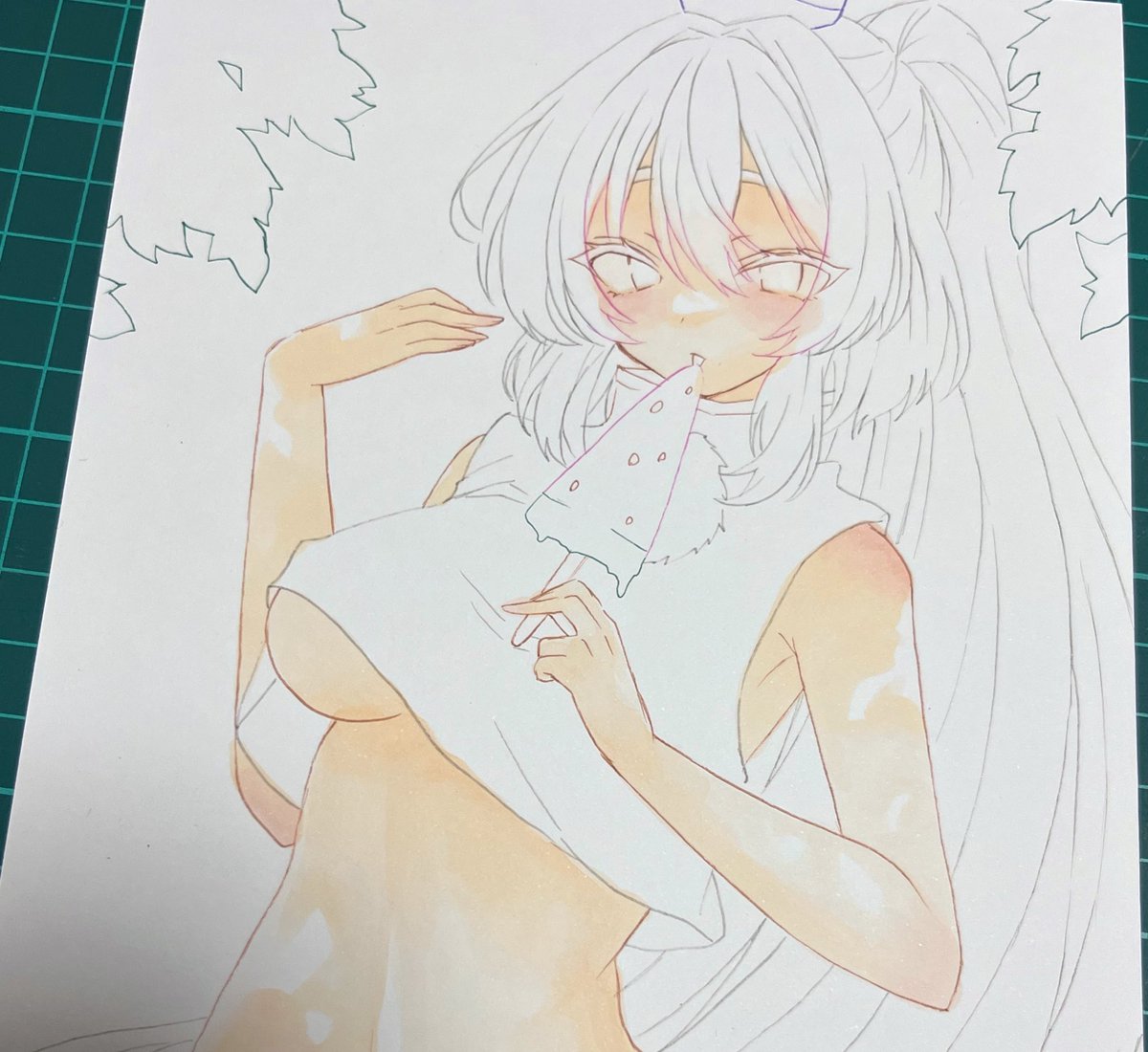 アナログで木陰のイラストって難しいけど初めて挑戦してる 上手くいくといいけど なつめなでしこのイラスト