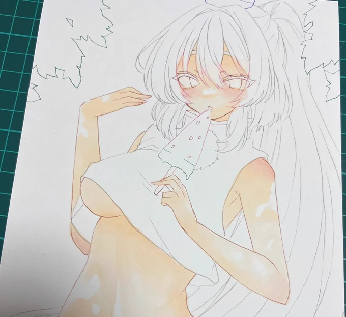 アナログで木陰のイラストって難しいけど初めて挑戦してる…!上手くいくといいけど 