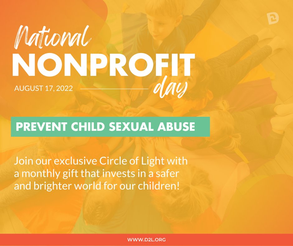 Darkness2Light's tweet photo. Happy #NationalNonprofitDay! We’re celebrating by inviting you to join the Circle of Light, our exclusive group of monthly donors. The first 22 members will receive a thank you gift!
Will you help us reach our goal? https://t.co/2uyb6FUu4X
#preventcsa #CircleofLight #22for2022 https://t.co/9Y4TxMPypB