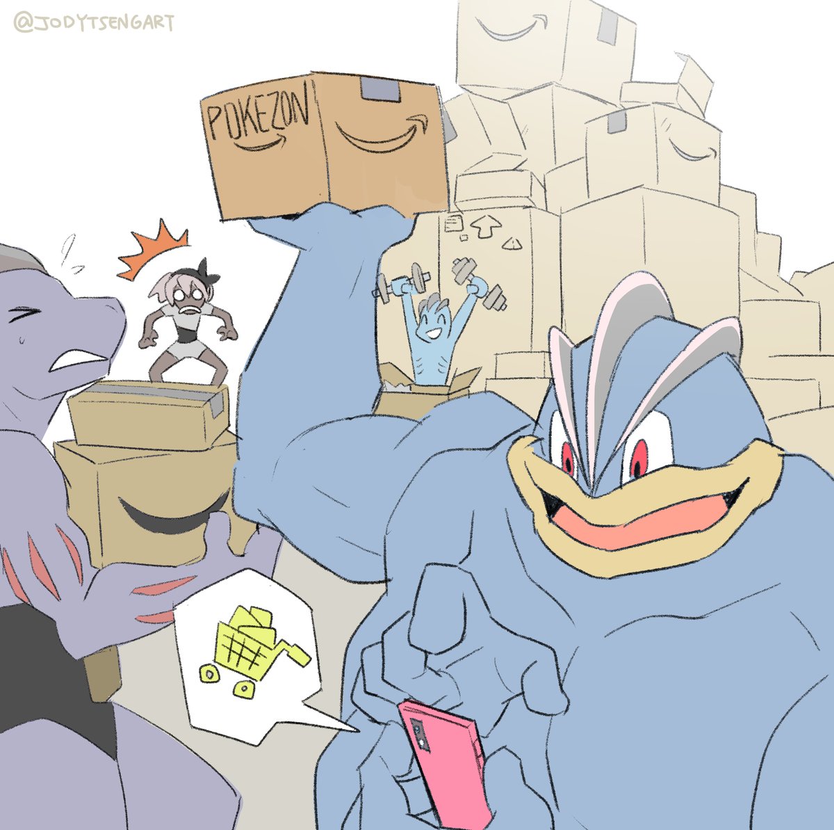 jodytsengart's tweet photo. Bea teaching Machamp how to use cellphone. #pokemon #ポケットモンスター https://t.co/nHRQtaER9b