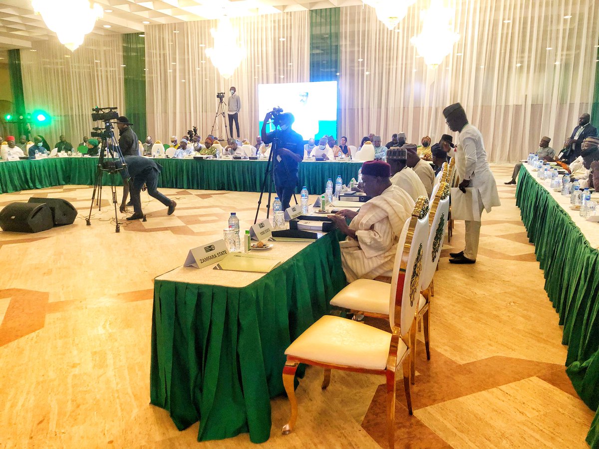 #HappeningNow: The 36 Governors are meeting to address issues significant to the nation.

This includes….

👉🏾Launch of the Primary Healthcare Leadership Challenge Fund
👉🏾Launch of the States Charter on SFTAS Reform Sustainability