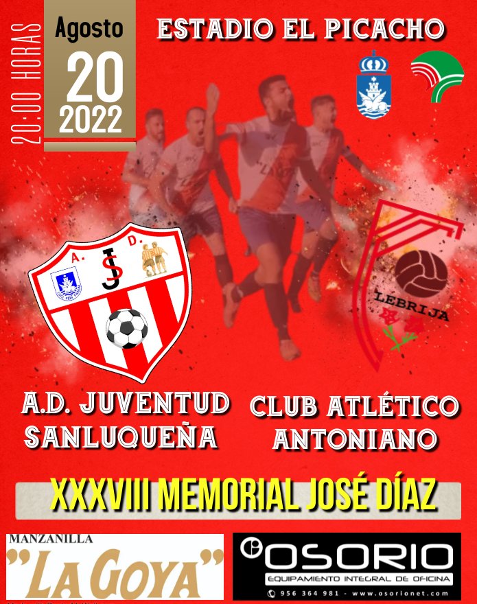Este Sábado a las 20:00 Horas en el Picacho tendrá lugar la 38° Edición del Memorial José Díaz en esta ocasión disputarémos con el <a href="/CAAntoniano/">Club Atlético Antoniano Grupo Velázquez</a> de 3° División.
Un partidazo que no te lo puedes perder.
#40añoshaciendoamigos