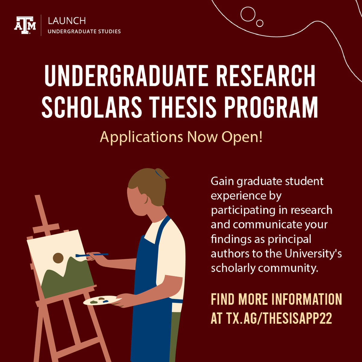 TAMU_UGR's tweet photo. The Undergraduate Research Scholars Thesis Program is now open for applications! Have the opportunity to communicate your research to fellow Aggies and gain a graduate student experience.

The deadline to apply is September 12th! For more info, visit https://t.co/OrC3bFo9jT https://t.co/Bp5C5RRgIW