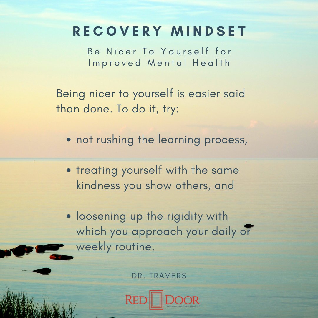 reddoorcoaching's tweet photo. Mid-week stress?

Being nice to yourself is a real thing. Try the 3 B's:

Be patient
Be nice
Be flexible

Being kind doesn't mean you're off the hook...it means  do what you do with more self-compassion.

#soberlifestyle #recoverypluspodcast #RecoveryPosse #positivemindset https://t.co/0ctqgviIOZ
