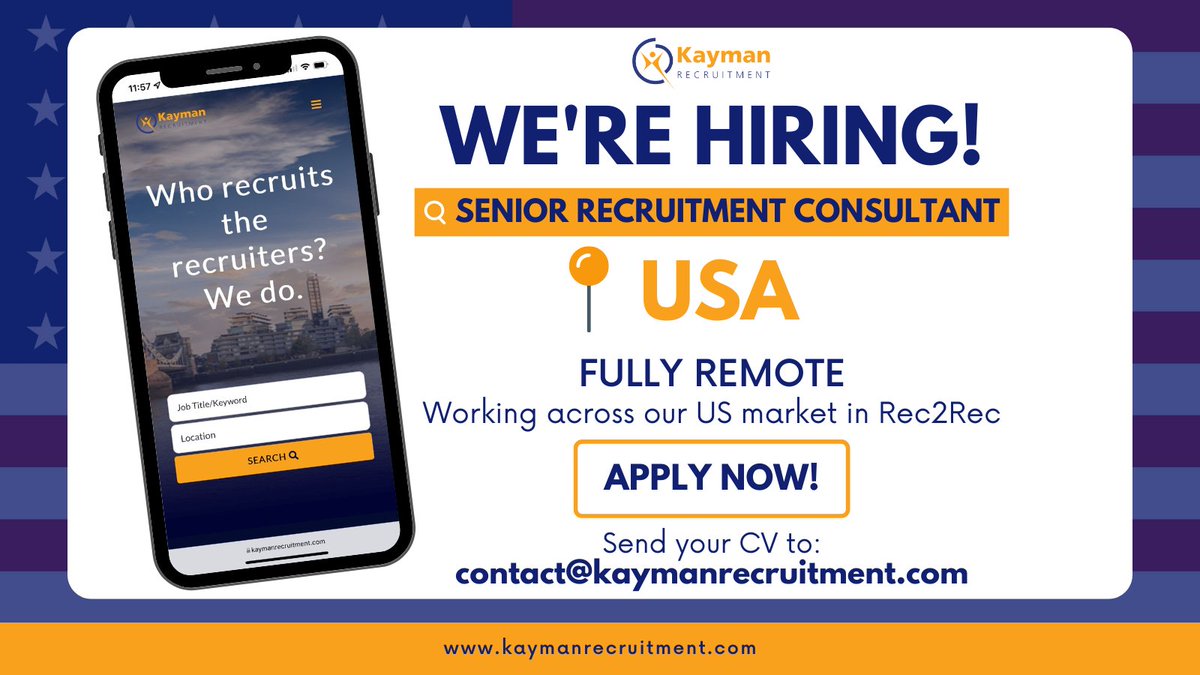 WE'RE HIRING!

👨‍💼 Senior Recruitment Consultant
💻 FULLY REMOTE ROLE - WORK FROM ANYWHERE IN THE US

kaymanrecruitment.com 

#usajobs #recruitmentjobs #remoteworking