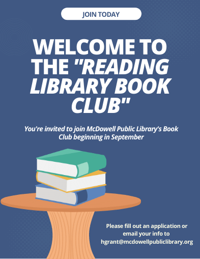 McDowellPubLib's tweet photo. The Marion Library is starting a book club!! Stop by and sign up or email your information to hgrant@mcdowellpubliclibrary.org. We will start in September so don't miss out!! https://t.co/ejTBFj7GU4