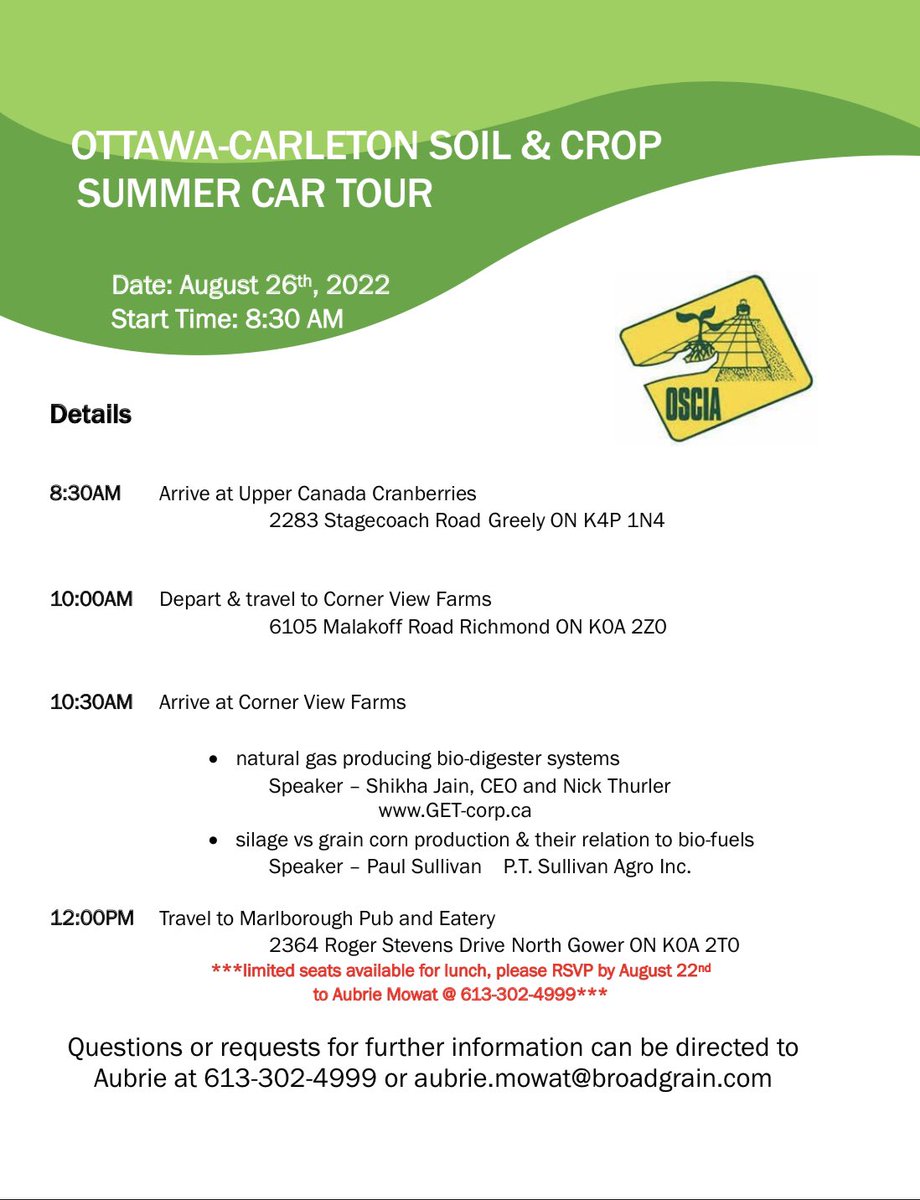 Mark your calendars! The summer car tour is happening Friday, August 26th. Join us at Upper Canada Cranberries and Corner View Farms followed by lunch at the Marlborough Pub.