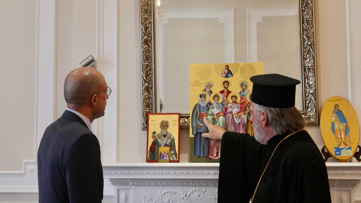 OOdysseos's tweet photo. Humbled &amp; honoured to be received today by His Eminence Archbishop Nikitas of Thyateira and Great Britain. As the spiritual leader of our 300K strong proud &amp; vibrant UK Cypriot community, we discussed ways of joining efforts &amp; coordinated actions for its support. #UKCypriots https://t.co/07eM6u2bWp