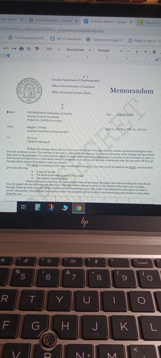 LMartinezSS's tweet photo. @RexStem scholars are trying to escape Georgia during the Zombie Apocalypse using zombiography...They must know the regions, physical features and how to get out of the situation.@ccpssocial @GaDOE_SS #TheWalkingDead https://t.co/tg8oX8DqQt