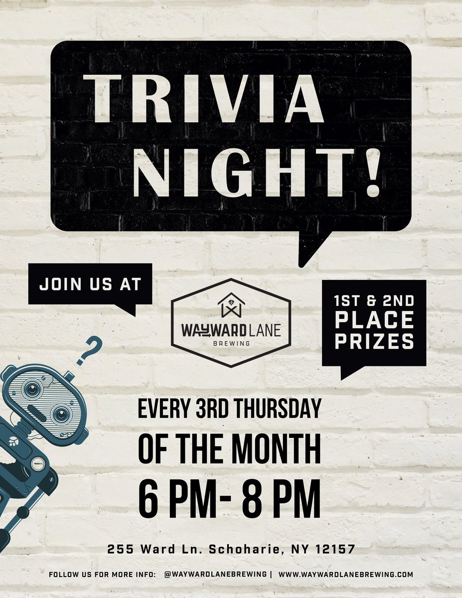 TheBisBack's tweet photo. #trivianight #craftbeer #brewery #thursdaynight #schoharie #schohariecounty #upstateny #thinkwhileyoudrink #drinklocal #waywardlanebrewing #taproom #ipa #thursday #august18 #whattodoinschoharie #greatbrews #prizes #beer https://t.co/puZY1Sxzgl