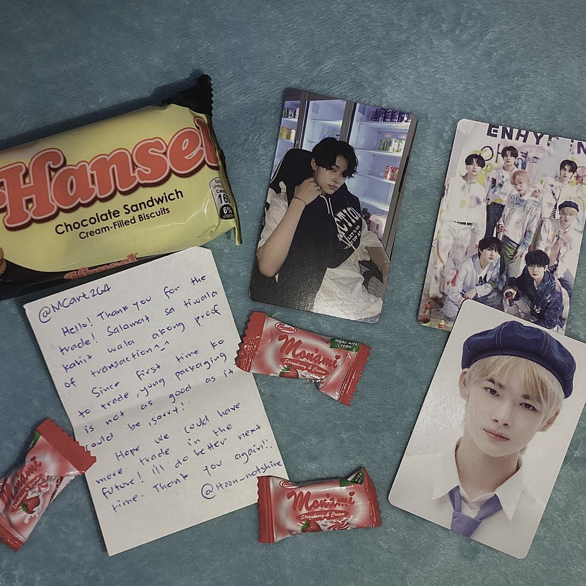 MCart264's tweet photo. 🛒mail from : @Hoon_notshine ᕱ

         ˘͈ᵕ˘͈ Hiii! Ni-ki is finally here! thank u vv much for trading with me and packing ni-ki securely, also I do luv the freebies 🫶🏻 i hope hoon also arrived to you safely rin po ! ꔛ

#marga_mails #marga_trades 
#alatusproofs https://t.co/sbB0Y0PxNK