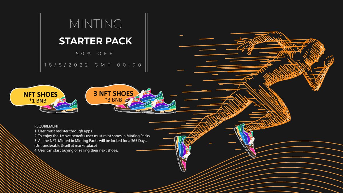 1MoveApps's tweet photo. MINTING PACK SALE
50% off for 1 DAY STARTING  18/8/2022 GMT 00:00

To mint the sneaker for android user you can head over to 1MOVE apps to mint directly.

For IOS users, you will need to head over to the website to mint tomorrow, more instruction on this to be posted soon! https://t.co/oHvfU0KEwE