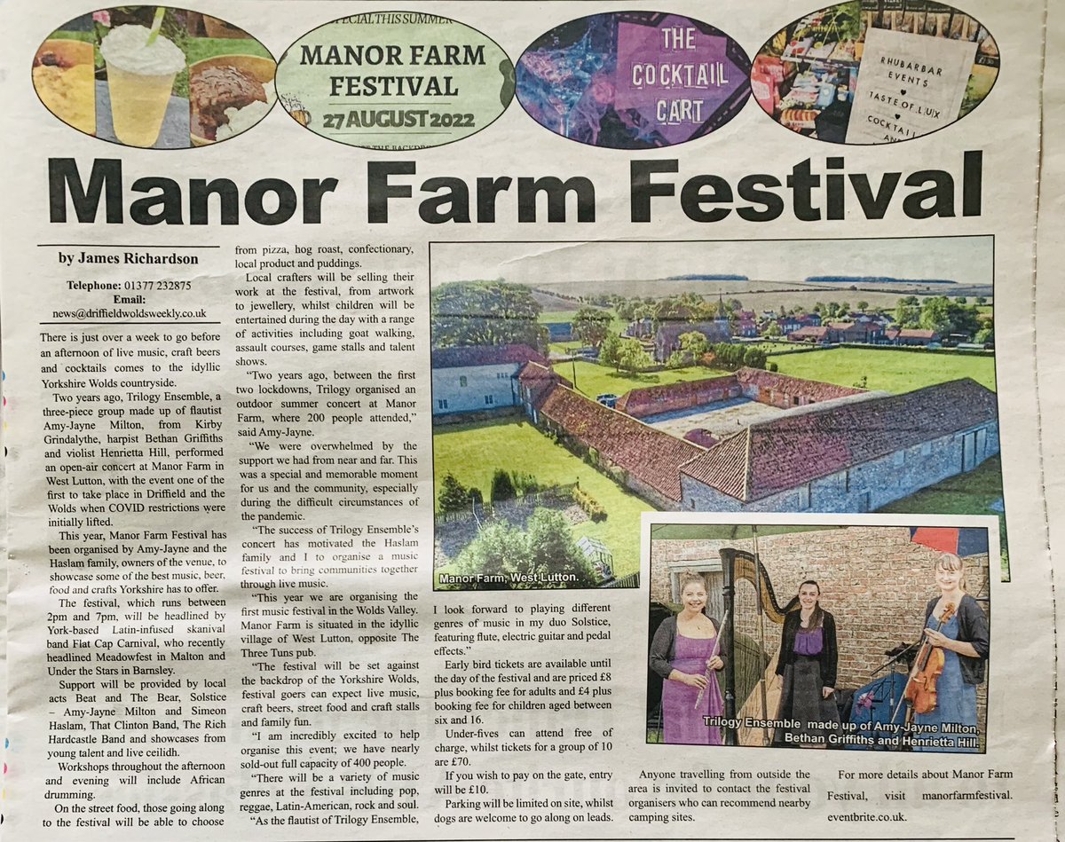 Thank you <a href="/WoldsWeekly/">Driff Wolds Weekly</a> for the fantastic spread for #manorfarmfest on 27th August 2-7pm at #westlutton 

We appreciate your continued support! 🙏

Limited tickets still available at: manorfarmfestival.eventbrite.co.uk