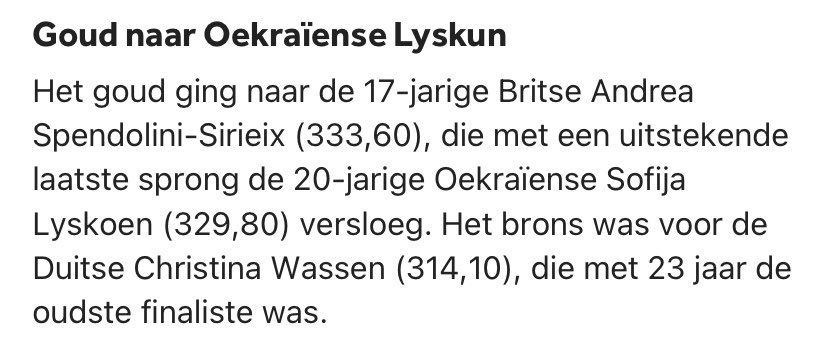MarcelLeegte's tweet photo. @NOSsport in jullie artikel over het schoonspringen klopt de tussenkop niet met de uiteindelijke winnaar. https://t.co/uV8a0tfrjY https://t.co/Yznaqw62Sr