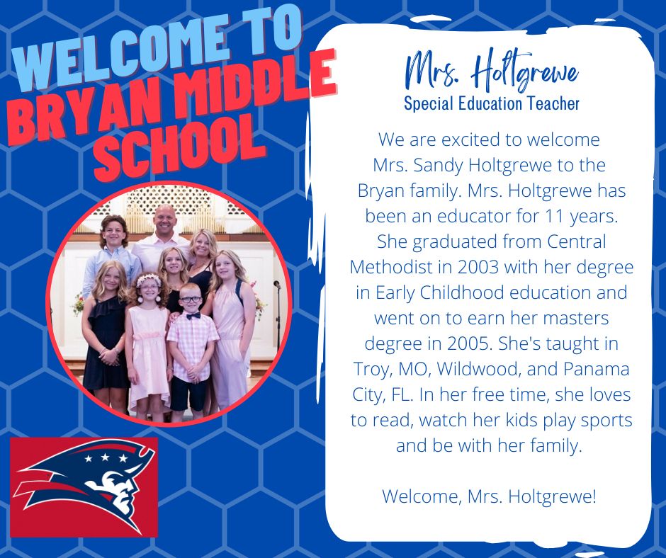 Bryan Middle School (@bryanmiddlefhsd) on Twitter photo Please join us in welcoming these new Patriots to the <a href="/BryanMiddleFHSD/">Bryan Middle School</a> Family! Welcome to Bryan! Please join us in welcoming these new Patriots to the <a href="/BryanMiddleFHSD/">Bryan Middle School</a> Family! Welcome to Bryan!