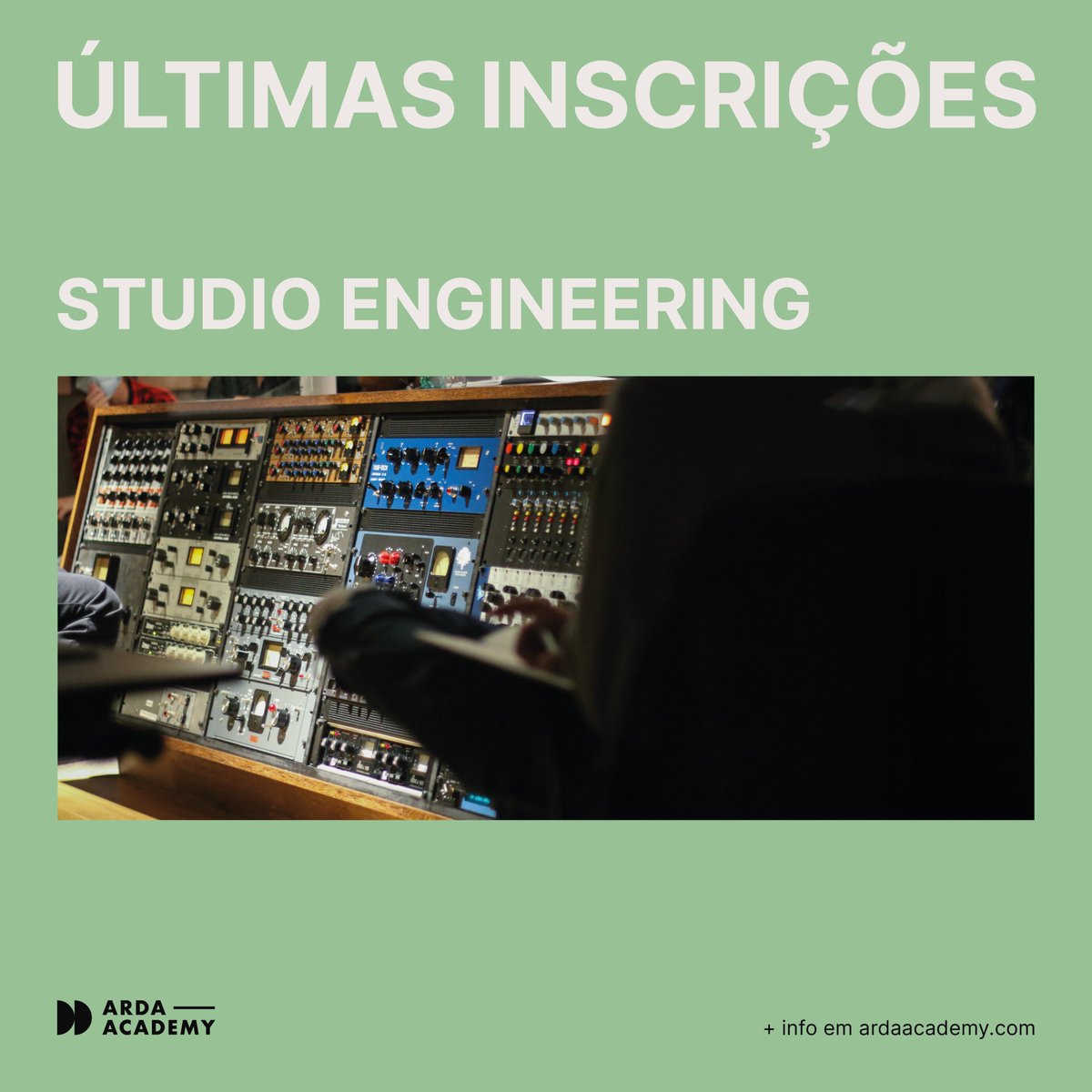 ArdaAcademy's tweet image. Últimas inscrições para o curso de Studio Engineering disponíveis.
+ info: ardaacademy.com/studio-enginee…
#ardaacademy #arda #studioengineering #masteringengineer #recordingengineer #recordingstudios #prostudio #musiccourses #ardarecorders
