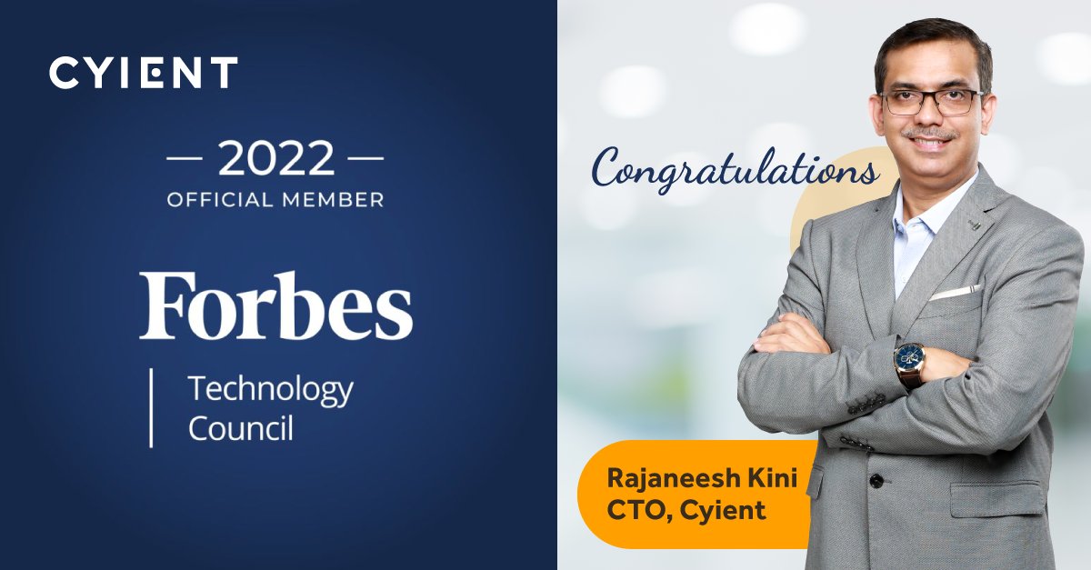 Cyient's tweet image. Ecstatic to share that @rajaneeshkini  , our CTO, has been accepted as an official member of the Forbes Technology Council 2022. A truly well-deserved honor. Congratulations, Rajaneesh!

#congratulations #forbestechnology #cyient #officialmember