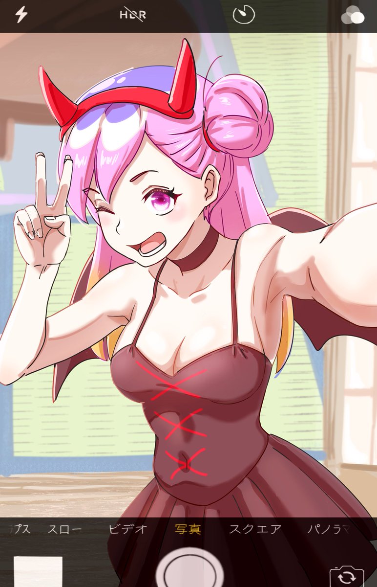 「ちみも次女の小悪魔コス、誰も描かないから自給自足したわうーん、えっち。#ちみも 」|みの虫。@skebゆる募のイラスト